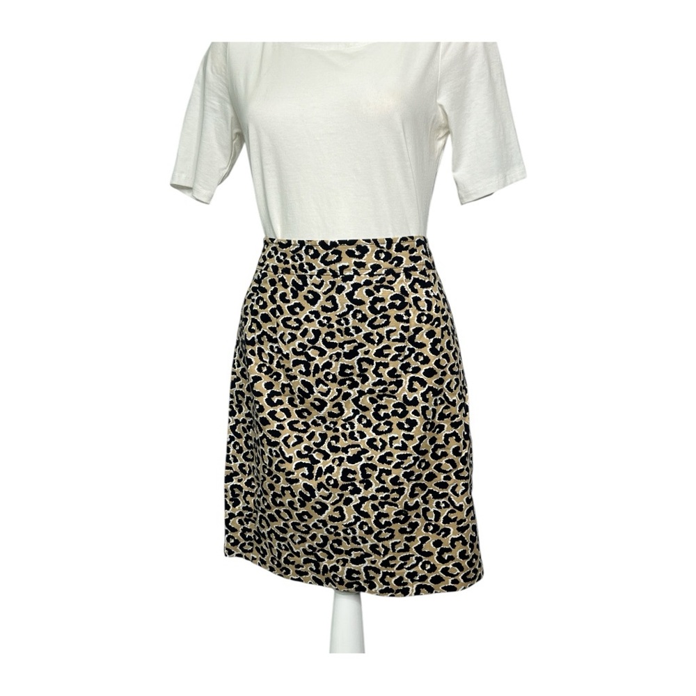 Talbots Beige Navy Blue Leopard Print‎ Skirt Pencil Sz 10
